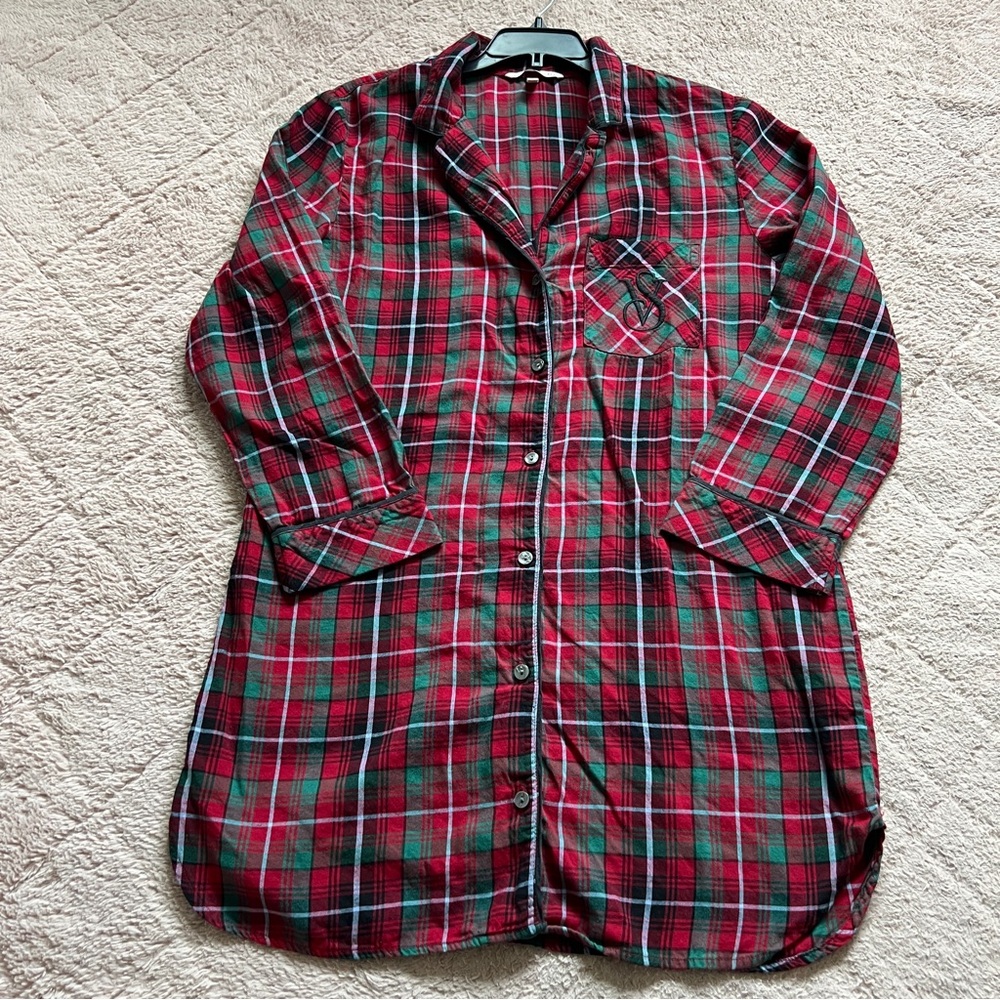 Victoria's Secret Button Down Plaid Sleepshirt‎ Pajama Preppy Cottage Size XS